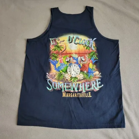 MAGARITAVILLE Shirt Tank Mens Size XL Navy Parrot Tropical Beer Cotton - Picture 1 of 8